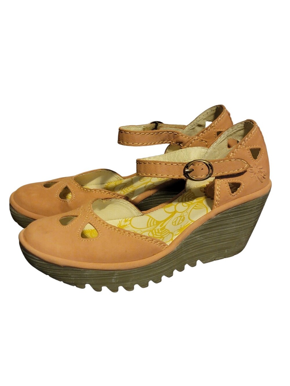 FLY LONDON Yuna Dusty Rose Blush Pink Nubuck Leather Mary Jane Wedges 36 US 5.5 - Picture 4 of 10